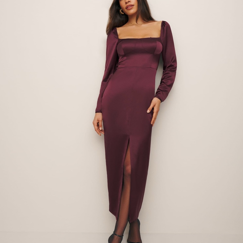 Reformation Reyna Satin Dress Prune - Size 4